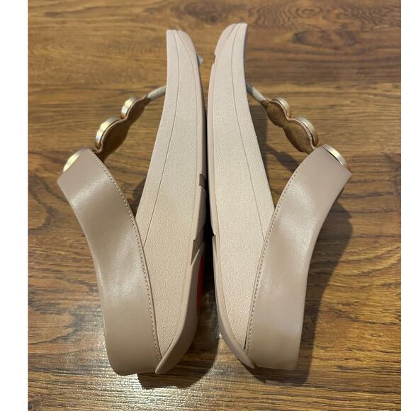 FitFlop Women's Halo Beaded Circle Leather Toe Post Sandals Beige Size 9 NWT - Picture 6 of 10